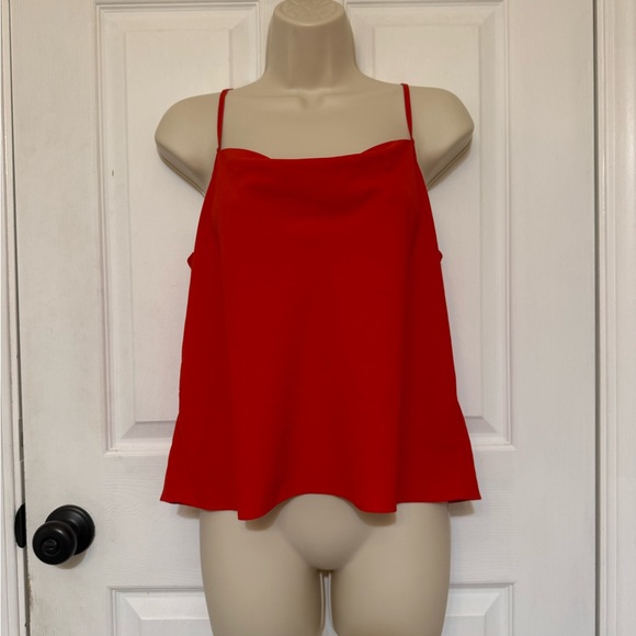 Topshop Red Satin Cowl Neck Cami Spaghetti Strap Top US 8 - Picture 3 of 5